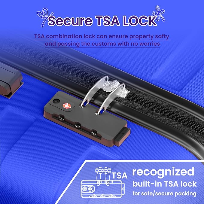 AnyZip Luggage Sets 3 Piece Hardshell Suitcase Set PC ABS Lightweight Travel Suitcases with 4 Double Spinner Wheels TSA Lock 20 24 28 Inch Blue