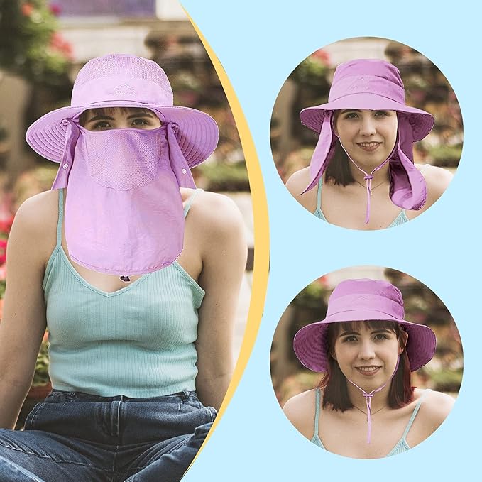 Fishing Hat for Men & Women, Outdoor UV Sun Protection Wide Brim Hat with Face Cover & Neck Flap