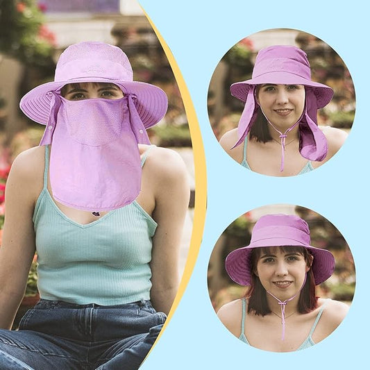 Fishing Hat for Men & Women, Outdoor UV Sun Protection Wide Brim Hat with Face Cover & Neck Flap