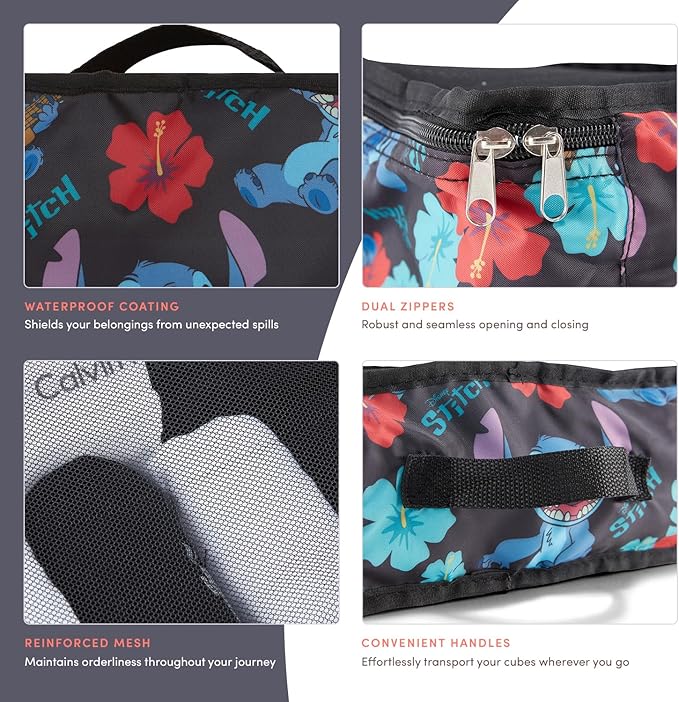 Disney Minnie Mickey Stitch Packing Cubes - Winnie the Pooh, Princess Cinderella, Cars, Toy Story 5 Piece Packing Cubes Compression - Travel Essential - Luggage Suitcase Organizer Set