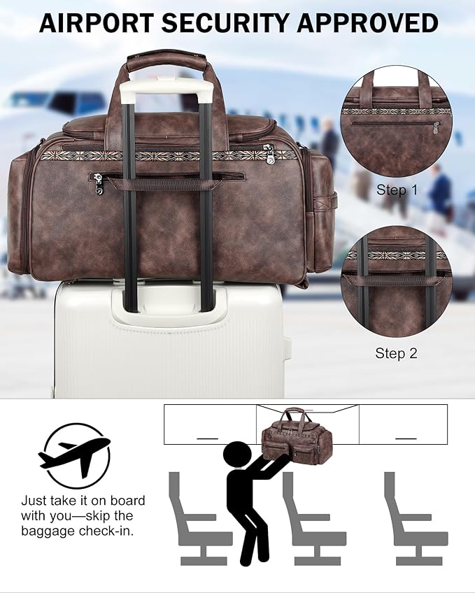 FADEON Duffle Bag for Women, Large Convertible Carry on Overnight Backpack, Designer Leather Mens Weekend Bags for Travel