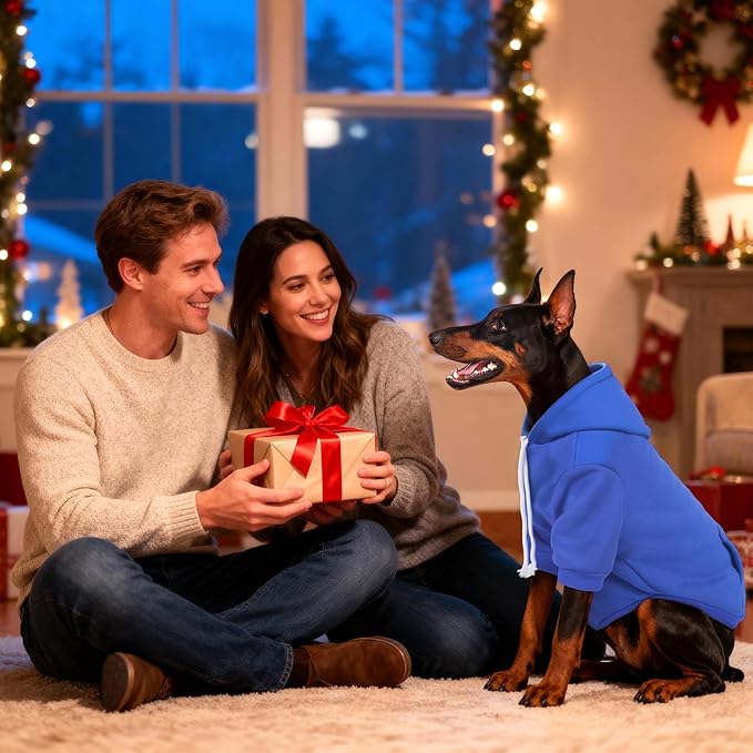 BAOBICUTE Dog Basic Hoodie Soft Dog Clothes Cold Weather Sweaters for Medium Large Dogs Cozy Fabric Warm Sweatshirt with Leash Hole (Blue, M (Back: 16.54",Chest: 22.05", Neck: 16.54"))