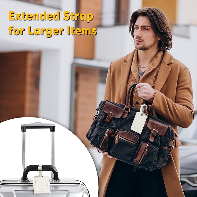 Travelambo 26 Pack Luggage Tags Faux Leather for Suitcases Travel Bag Labels with Protection Cover ID (Ivory)