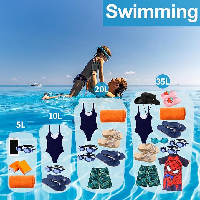 Lightweight Dry Bags Waterproof for Kayaking,5L/10L/20L/35L Roll Top Dry Sack Waterproof Bags for Travel Boating Camping Beach (Blue, 35L)