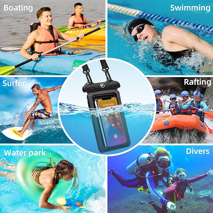 Waterproof Phone Pouch [3-Pack] Double Space Waterproof Phone Case with Adjustable Lanyard Water proof Cell Phone Pouch for iPhone IPX8 Underwater Phone Cases Phone Dry Bag for Vacation Beach Swimming