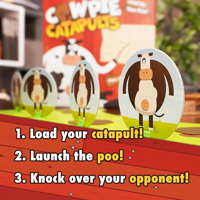 The Good Game Company Cowpie Catapults - Launch Poop with a Catapult to Knock Over Cows, Last Moo Standing Wins, Easy to Learn, Cow Tipping Funny Kid Family Board Game, Age 6+