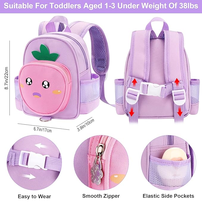 Accmor Toddler Leash Backpack with Anti Lost Wrist Link, 4 in 1 Children Back Pack Cute Peach Safety Walking Harness Bag, Kids Travel Essential Mini Rucksack with Strap Tether for Baby Girls