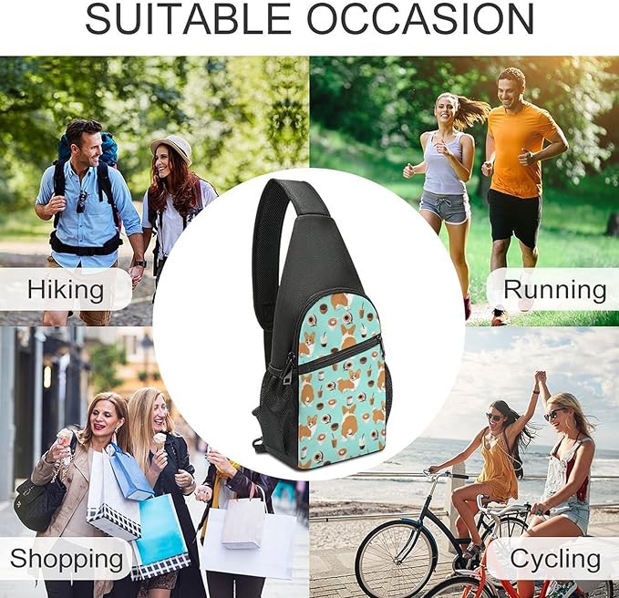 SWEET TANG Fashion Sling Backpack, Lightweight Sling Shoulder Bag, Outdoor Chest Crossbody Bike Gym Runner Daypack with Adjustable Strap for Men Women, Shiba Inu Coffee Print Dog And Coffees