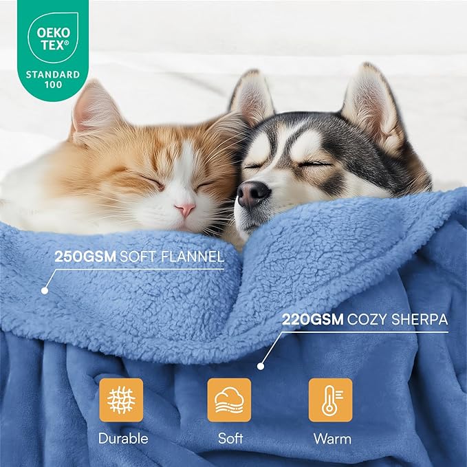 Luciphia Waterproof Pet Blanket, Liquid Pee Proof Dog Blanket for Sofa Bed Couch, Reversible Sherpa Fleece Furniture Protector Cover for Small Medium Large Dogs Cats, Navy Blue Large（65" x 57"）