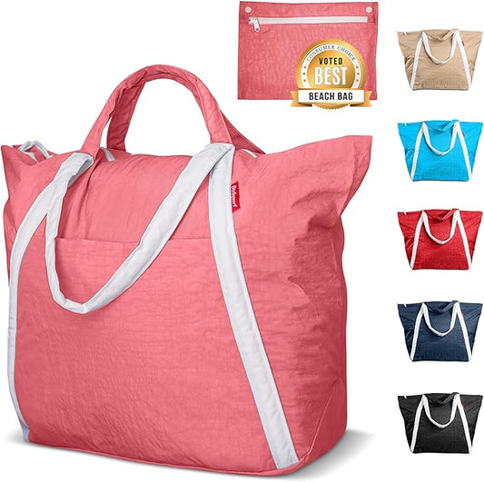 Bodysurf Beach Bags Waterproof Sandproof - Packable Foldable Nylon Zipper Tote Bag for Travel Lightweight, Pool, Boat, Cruise