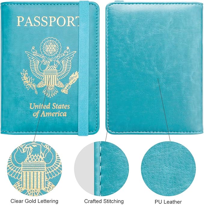 WALNEW Passport Holder for Travel, RFID Passport Cover Wallet for Women Men, PU Leather Passport Book Card Holder Case with Pen, Travelling Essentials for Flying