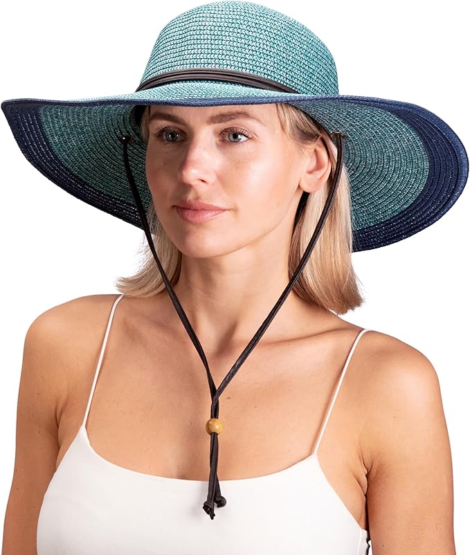 Sloggers Women's Wide Brim Braided Sun Hat with Wind Lanyard - UPF 50+ Maximum Sun Protection