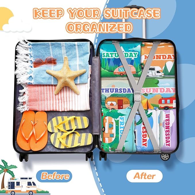 Paterr 7 Pcs Packing Cubes for Travel Kids Day of Week Compression Packing Bags Colorful Luggage Suitcase Organizers Bag for Travel (Car)