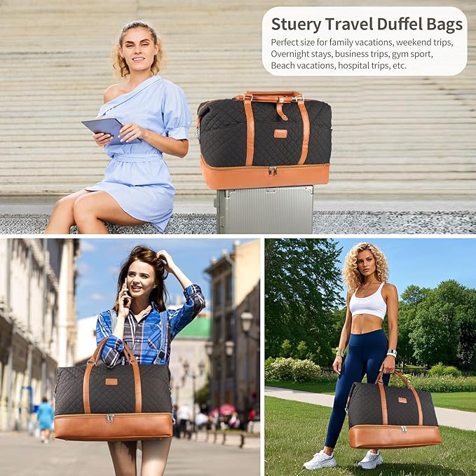 Weekender Bag, Large Travel Duffel Bag for Women, Carry on Overnight Bag with Shoe Compartment and Toiletry Bags