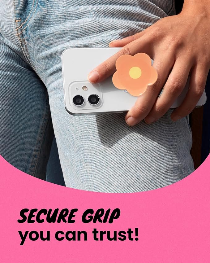 OnTheGrip Cute Solid Color Daisy Flower Design Collapsible Mobile Phone Grip Stand Holder for Smartphone Tablet Cell Phone Accessory (Coral)