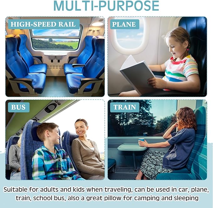 Barydat 2 Pcs Car Travel Pillow for The Back Seat 28 x 18 in Sleeping Reading Pillows for Long Distance Travel Car Cushion for Kids Adults Head and Body Support U Shaped Pad for Travel(Gray, Green)