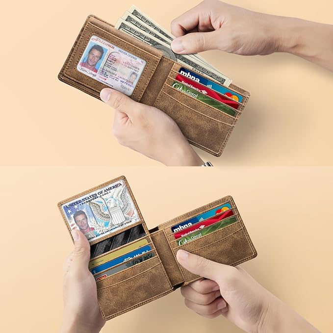 Zitahli Wallet for Men 12 Card Holder Slim Rfid Leather 2 ID Window Wallets With Gift Box Men's Accessories