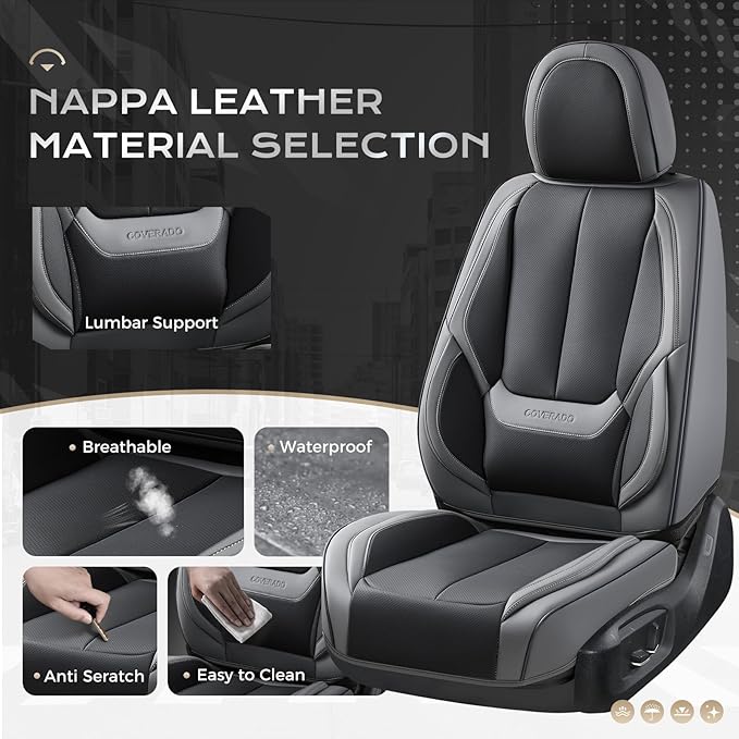 Coverado Seat Covers, Car Seat Covers Front Seats, Car Seat Cover, Car Seat Protector Waterproof, Car Seat Cushion Nappa Leather, Seat Covers Carseat Cover Universal Fit for Most Cars