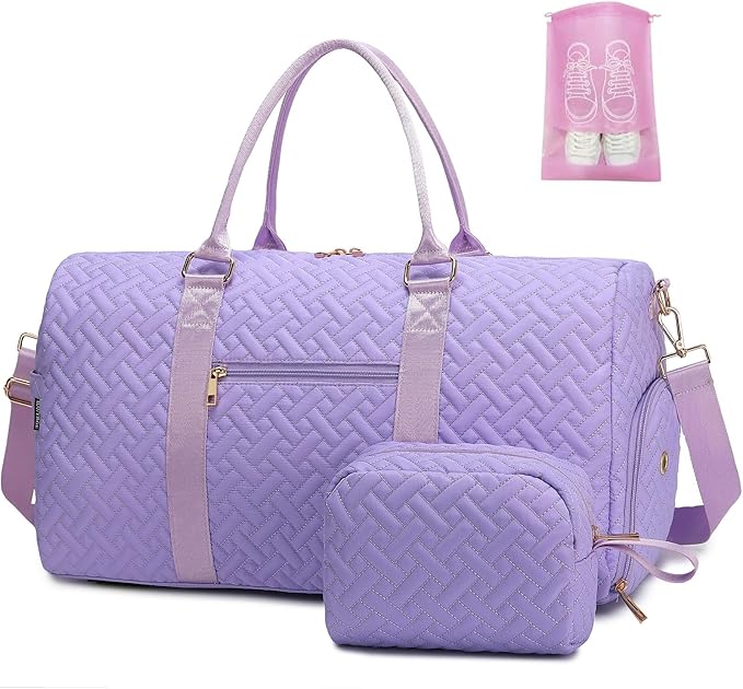 Duffle Bag for Travel, Weekender Bag with Shoe Compartment, Carry On Overnight Bag for Women with Toiletry Bag, Gym Bag with Wet Pocket, Hospital Bags for Labor and Delivery Beige