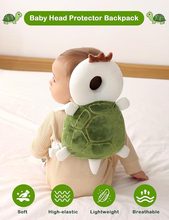 JunNeng Baby Head Protector Backpack, Toddler Walking Fall Head Protection, Green Turtle