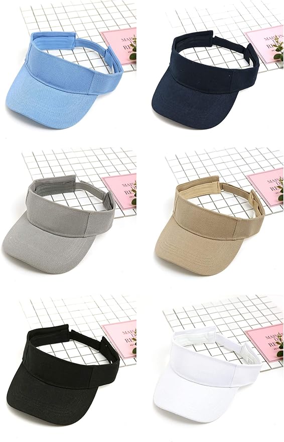 6 Pack Sun Visor Hats Sun Visors Sports Sun Hat Golf hat One Size Adjustable Cap for Women and Men (Color Set 1), Medium