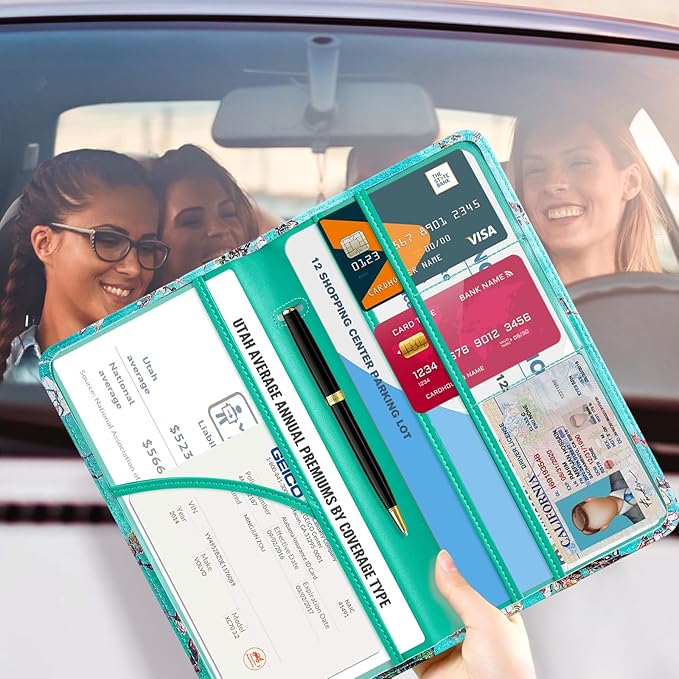 CoBak Car Registration and Insurance Holder - Vehicle Glove Box Car Organizer,Auto Truck Comparment Accessories Case with Magnetic Closure for Driver License,Cards