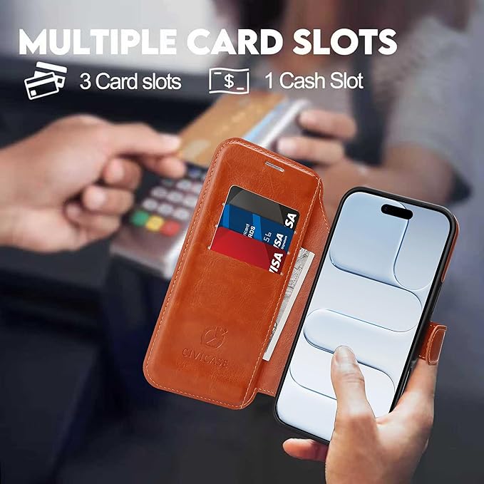 CIVICASE for iPhone Air Wallet Case with Stand,PU Leather Flip Credit Card Holder Slots (RFID Blocking),Compatible with Magsafe Magnetic Holder Phone Cover Women Men,Brown
