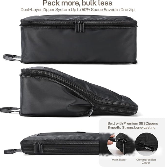 EPICKA TripCozy Compression Packing Cubes - 4 Set Durable Travel Organizer Bags with Mesh Top, Expandable Travel Accessories for Carry on, Luggage, Suitcase, Backpack (Dark Grey)