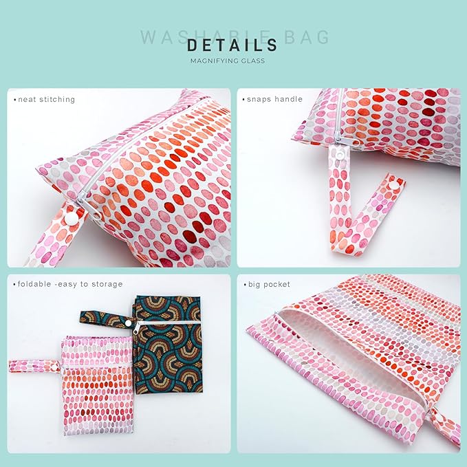 Wet Dry Bag Waterproof Reusable Wet Bag for Swimsuit, Travel, Beach, Pool, Bathing Suit, Diapers, Dirty Yoga Gym Clothes Daycare Organizer One Zippered Pocket (orange dot)