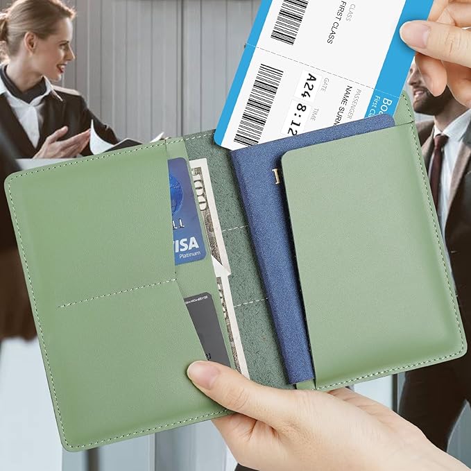 Genuine Leather Passport Holder for Travel Passport Covers with AirTag Slot Passport Wallets for Men Women Family Travel Christmas Gifts, Mens Womens Passport Holder, Green