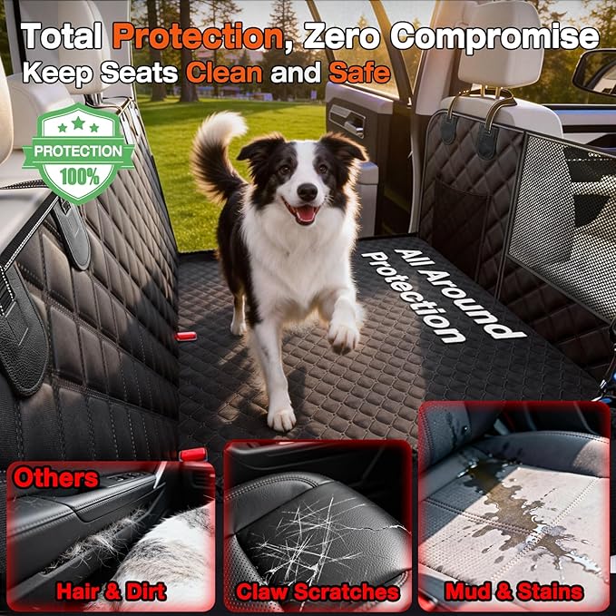 Doglike Dog Car Seat Cover for Back Seat [with Detachable Mat], Hard Bottom Dog Hammock for Car, Pet Bed Extender for 2-4 Large Dogs, Waterproof Seat Protector, L Size Fits for SUV Medium Truck, BK