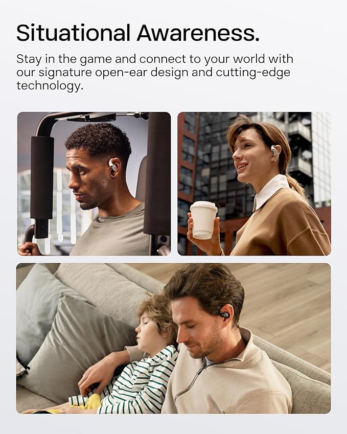 SHOKZ New OpenFit 2+ Open-Ear Headphones, Dolby Audio Enabled, Comfortable Earbuds with Soft Ear Hooks, 48H Playtime, IP55 Water-Resistant, USB-C Fast Charging, Wireless Charging, Carrying Bag, Black