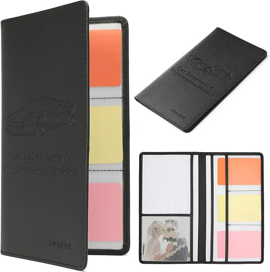 Car Registration and Insurance Holder Glove Box Folder-Premium Car Folder, Car Document Holder for Cards, Driver License & other Essential Documents (Black)