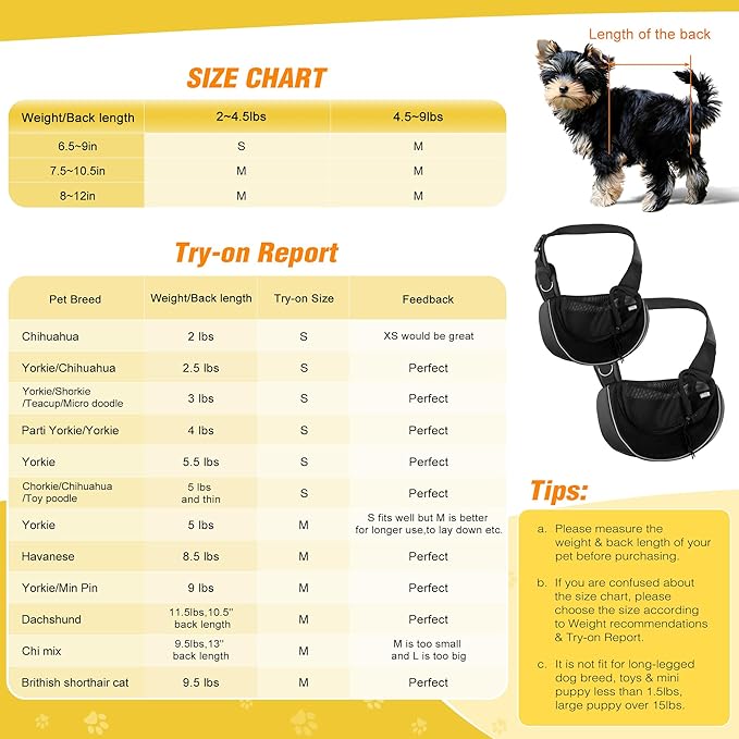 YUDODO Pet Sling Carrier for Small Dogs & Cats – Hands-Free Puppy Carrier with Safety Hook, Large Zipper Pocket, Soft Breathable Mesh, Adjustable Strap & Reflective Strip (Black 3.0 M)