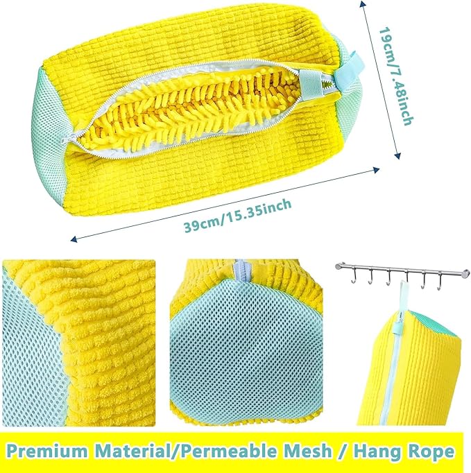 2Pcs Shoe Washing Machine Bags, Laundry Shoe Bags for Washer and Dryer, Sturdy Zipper with Hook Design, Reusable Washing Bag for Sneaker, Tennis, Fits All Shoe Types & Sizes, （Yellow 2 Packs）