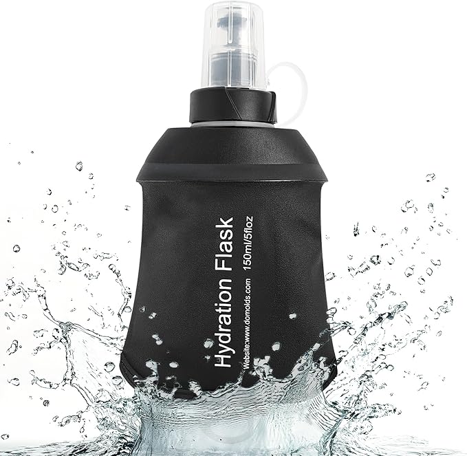FR 150ml Soft Flask, Collapsible Soft Water Bottle for Hydration Packs - Running & Hiking Folding Water Bottle （Black）