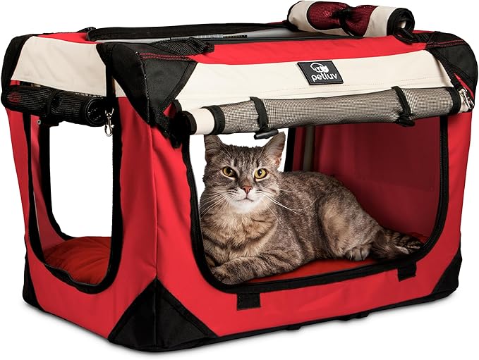 Cat & Dog Pet Carrier, Soft-Sided, Medium 20"x13"x13" Fits Most Cats or Small Dog, Comfortable for Travel & Vet Visits, Privacy Windows, Removable Plush Bed, Locking Zippers, Folds Flat