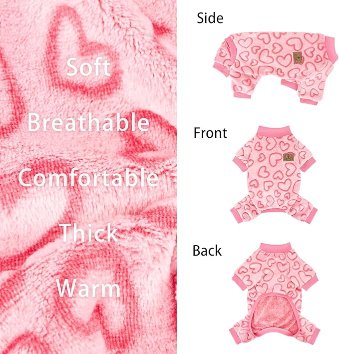 XPUDAC Dog Pajamas Heart Fleece Dog Sweater Winter Puppy Clothes for Small Medium Dogs Girl Pet Holiday Clothes Doggie Outfits for Valentines Day, XS