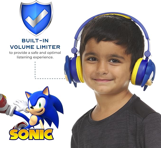 Sonic The Hedgehog - Kids Bluetooth Headphones, Wireless & Wired Over-Ear Headphones with Safe Volume, Adjustable Headband, Rechargeable Battery & Stereo Sound – Perfect for School, Home, & Travell
