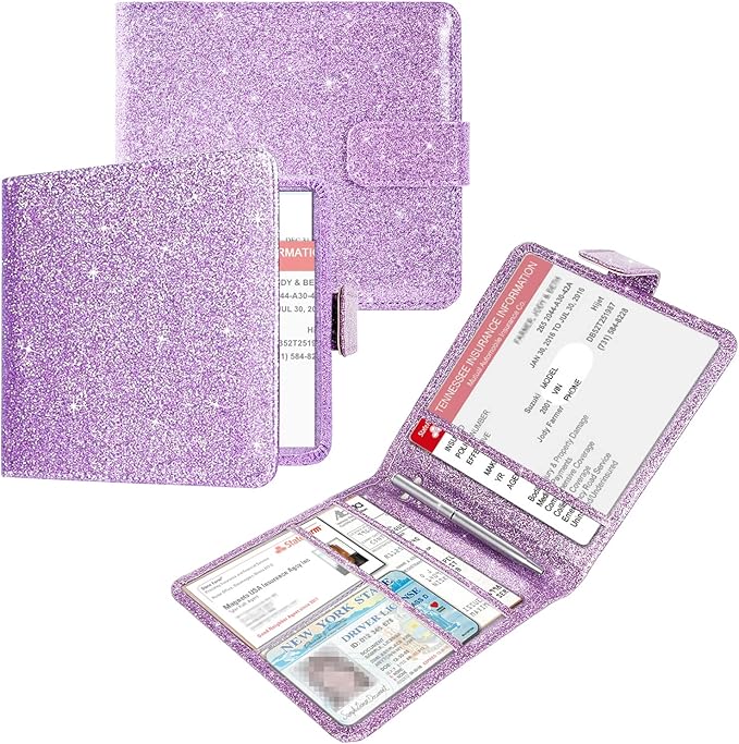 Car Registration and Insurance Holder, Vehicle Glove Box Car Organizer with Magnetic Closure, Auto Truck Comparment Accessories Case for Cards, Essential Document and Driver License