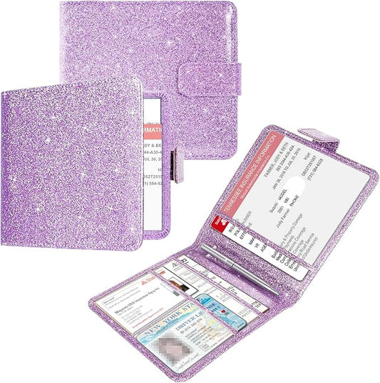 Car Registration and Insurance Holder, Vehicle Glove Box Car Organizer with Magnetic Closure, Auto Truck Comparment Accessories Case for Cards, Essential Document and Driver License