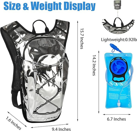 Reflective Hydration Backpack, Hydration Pack - Water Backpack with 2L Hydration Bladder, Essential for Festivals - Rave Hydration Pack for Hiking, Running, Cycling, and Festivals