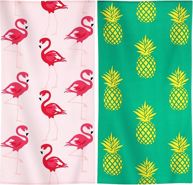 2 Packs Oversized Beach Towel Set Extra Large Big XL Pool Camping Swim Clearance Towels 36x72 Soft Blanket Cruise Essentials Accessories Must Haves Vacation Necessities Adult Flamingo Pineapple