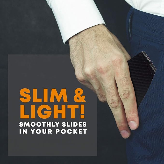 Card Blocr Pop Up Credit Card Wallet, RFID Blocking Credit Card Holder for men, Cool Wallets for Men in Carbon Wallet Design, Compact Card Holder Wallet for Secure Storage (Black PU Carbon Fiber)