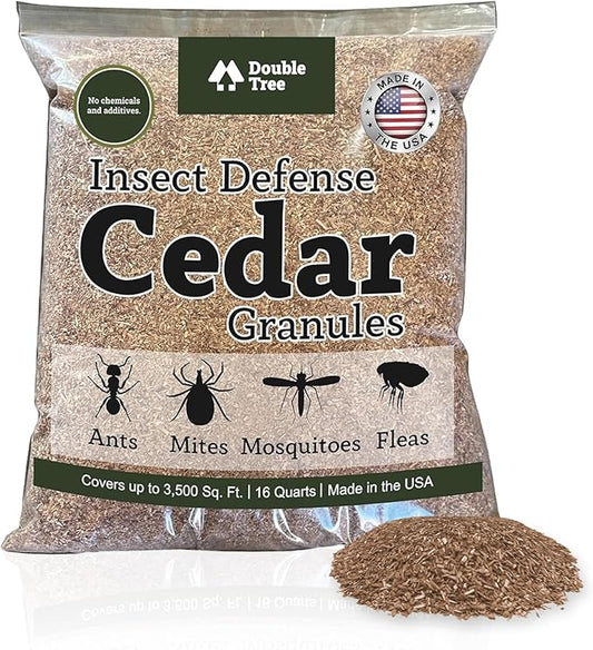 Double Tree Home and Garden Cedar Granules | Repels Fleas, Ticks, Ants, and Mosquitos | Rich Cedar Scent | Non Toxic | Pet Safe | 1 Bag (16 Quarts)