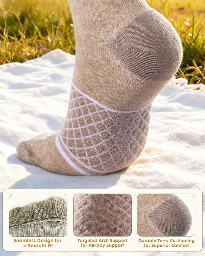 Cotton Compression Socks for Women Men - 2 Pairs 20-30mmHg Circulation Grid Arch Support Socks, Breathable