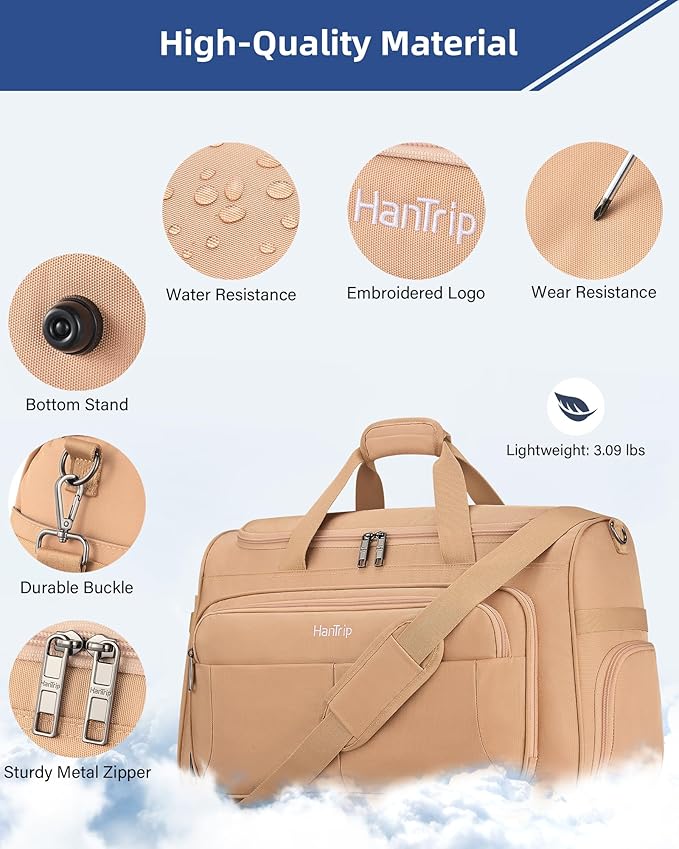 HanTrip Carry on Duffel Bag Foldable Duffle Bags for Travel, Large Personal Item Bags for Airplanes, Weekender Overnight Mens Travel Tote Bag for Women Softside Carry on Luggage (Pink)