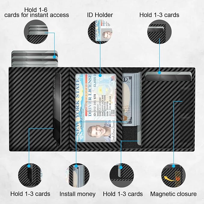 GAOCHALE Wallet for Men Pop up Card Holder, Smart, Slim, Minimalist Design for Front Pocket, Premium RFID Blocking, 10-14 Card Capacity | ID Window | Cash Slot(Carbon)