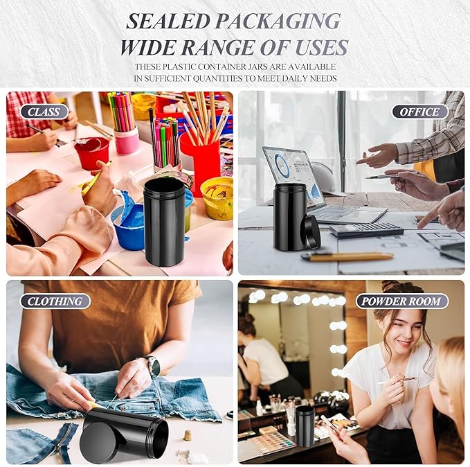 SATINIOR 12 Pack 32 oz Plastic Container Jars with Lids Round Clear Travel Cosmetic Container Slime Jar for Toiletries, Lotion, Cream, Ointment, Makeup, Rhinestone, Sample, Kitchen Storage(Pure Black)