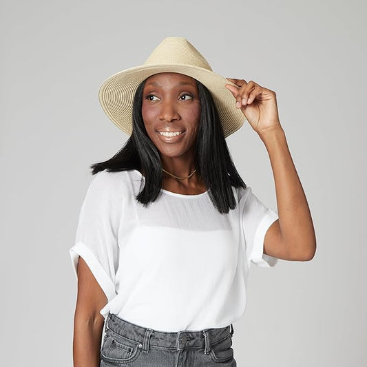 San Diego Hat Co. Women's Water Repellent Fedora with Tie (Natural) - UPF 50+ Sun Protection and Water Resistant